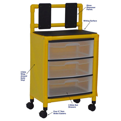 MJM International Y3U3D-ISO Yellow universal isolation cart with 3 slide out drawers, top writing shelf and mounted platform for glove box,internal drawer size: 19.125" W x 14" D x 6.5" H