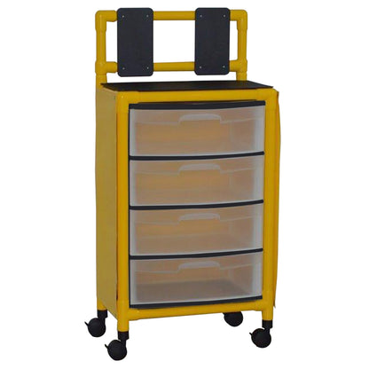 MJM International Y4U4D-ISO Yellow universal isolation cart with 4 slide out drawers, top writing shelf and mounted platform for glove box, internal drawer size: 19.125" W x 14" D x 6.5" H