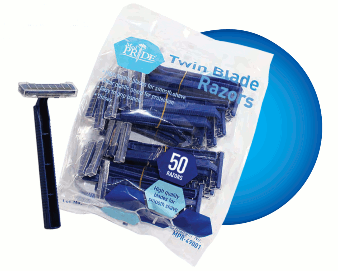 MedPride Twin Blade Razors - 50/pack, Case of 6 (300 count)