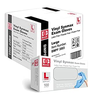 Basic Medical Synmax Nitrile-Vinyl blend Blue Exam Gloves Powder Free, Latex Free 1000 count
