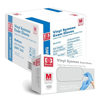 Basic Medical Synmax Nitrile-Vinyl blend Blue Exam Gloves Powder Free, Latex Free 1000 count