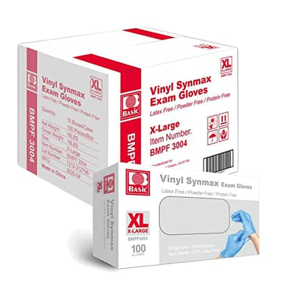 Basic Medical Synmax Nitrile-Vinyl blend Blue Exam Gloves Powder Free, Latex Free 1000 count