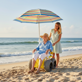 MJM International 722-ATC-ELR-YLW-GRYW-UMB-KD All Terrain Beach Wheelchair with Umbrella Heavy Duty Wheels Non-Corrosive Plastic Bearings, 2 Swivel And 2 Rigid Wheels, Padded Cushion Seat, User-Friendly Elevating Leg Rest