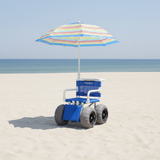 MJM International 722-ATC-ELR-YLW-GRYW-UMB-KD All Terrain Beach Wheelchair with Umbrella Heavy Duty Wheels Non-Corrosive Plastic Bearings, 2 Swivel And 2 Rigid Wheels, Padded Cushion Seat, User-Friendly Elevating Leg Rest