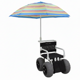 MJM International 722-ATC-ELR-YLW-GRYW-UMB-KD All Terrain Beach Wheelchair with Umbrella Heavy Duty Wheels Non-Corrosive Plastic Bearings, 2 Swivel And 2 Rigid Wheels, Padded Cushion Seat, User-Friendly Elevating Leg Rest