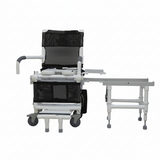 MJM International D118-5-SLIDE-N Deluxe All Purpose Dual Shower Chair/Transfer Bench (Excellent Lateral Transfer), Open Front Soft Seat, Buckle Safety Belt, Double Drop Arms, 5" x 1 1/4" Heavy Duty Casters, 300 lbs Weight Capacity