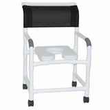 MJM International 122-3TW-SSDE Wide Shower Chair 22" Internal Width, 3" Twin Casters, Deluxe Elongated Open Front Soft Seat, 375 lbs Weight Capacity