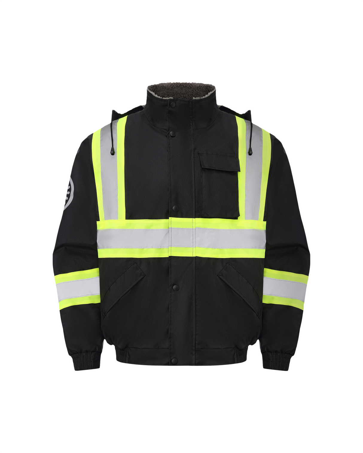 Kiwi High Visibility Hooded & Sherpa Lined ANSI/ISEA 107-2020 Reflector Contrast Trimmed Water Resistant Black Safety Jacket [R71200]