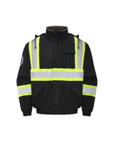 Kiwi High Visibility Hooded & Sherpa Lined ANSI/ISEA 107-2020 Reflector Contrast Trimmed Water Resistant Black Safety Jacket [R71200]