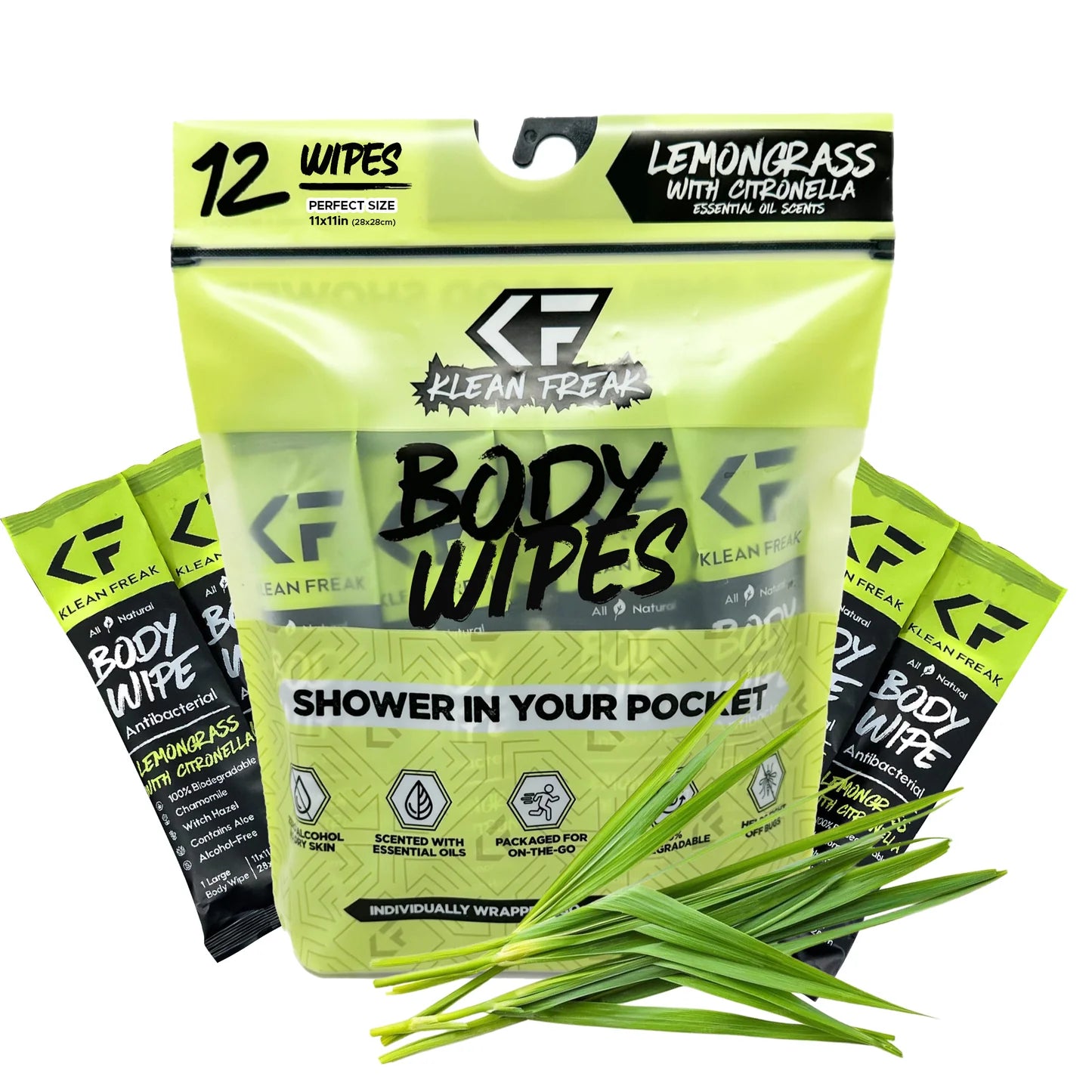 KLEAN FREAK - Body Wipe 12-Pack - Lemongrass with Citronella