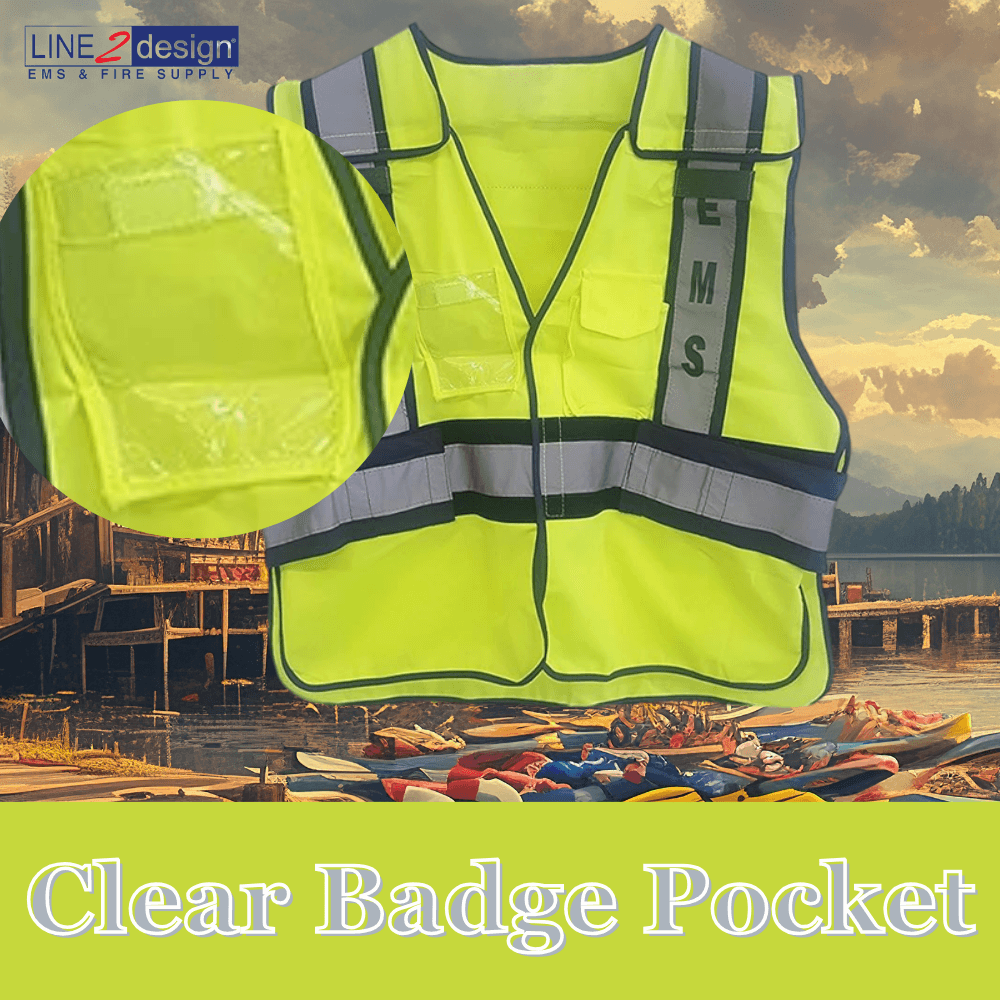 LINE2design EMS Safety Vest ANSI Polyester Fabric Yellow with Reflective Trim, Outlined in Navy