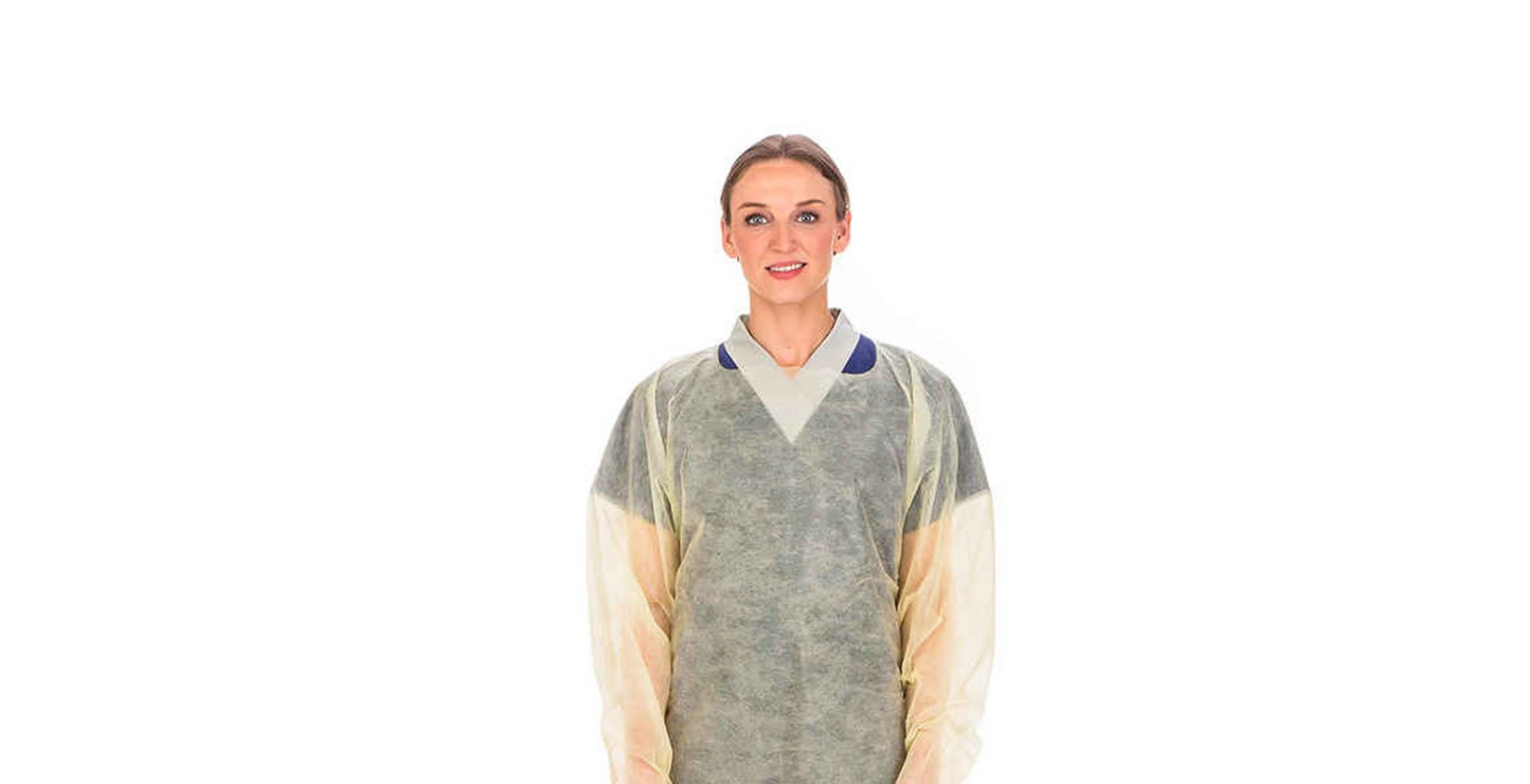 Cardinal Health Over-The-Head Spunbond Protective Gown Universal, yellow 1ea/bag, 100 bags/cs