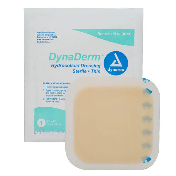 Dynarex DynaDerm - Hydrocolloid Dressing - Thin, 6" x 6", 5ea/bx, 12bxs/cs (60 Count)