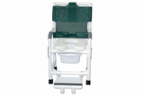 MJM International 118-3TW-DDA-SF-SQ-PAIL Shower chair 18" internal width, open front seat, 3" twin casters, with double drop arms, slide out footrest and 10 qt slide out square commode pail, 300 lbs weight capacity