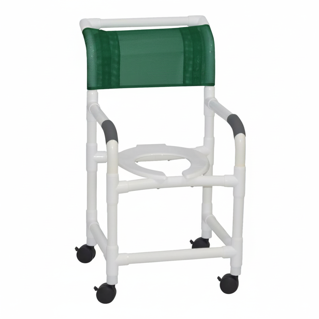 MJM International 118-3TW PVC Shower Chair with Fixed Arms – 18" Internal Seat 300 lbs. Capacity