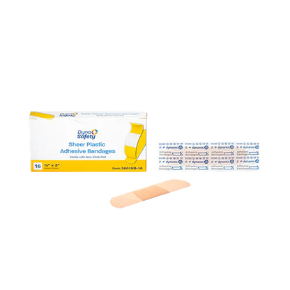 Dynarex Sheer Plastic Adhesive Bandages Sterile, 3/4" x 3"	- 16ea/bx, 100bxs/cs (1600 Count)