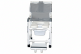 MJM International 118-3TW-DDA-SF-SQ-PAIL Shower chair 18" internal width, open front seat, 3" twin casters, with double drop arms, slide out footrest and 10 qt slide out square commode pail, 300 lbs weight capacity
