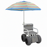 MJM International 722-ATC-ELR-YLW-GRYW-UMB-KD All Terrain Beach Wheelchair with Umbrella Heavy Duty Wheels Non-Corrosive Plastic Bearings, 2 Swivel And 2 Rigid Wheels, Padded Cushion Seat, User-Friendly Elevating Leg Rest