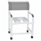 MJM International 122-3TW-SSDE Wide Shower Chair 22" Internal Width, 3" Twin Casters, Deluxe Elongated Open Front Soft Seat, 375 lbs Weight Capacity