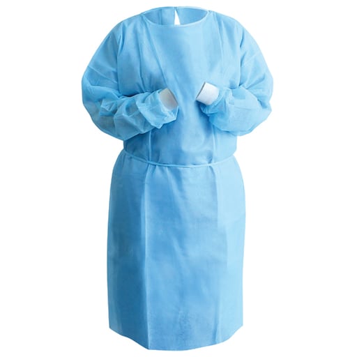 Disposable Isolation Gowns with Knit Cuffs - Universal Size, Level 2, SMS, 180/Case - Blue
