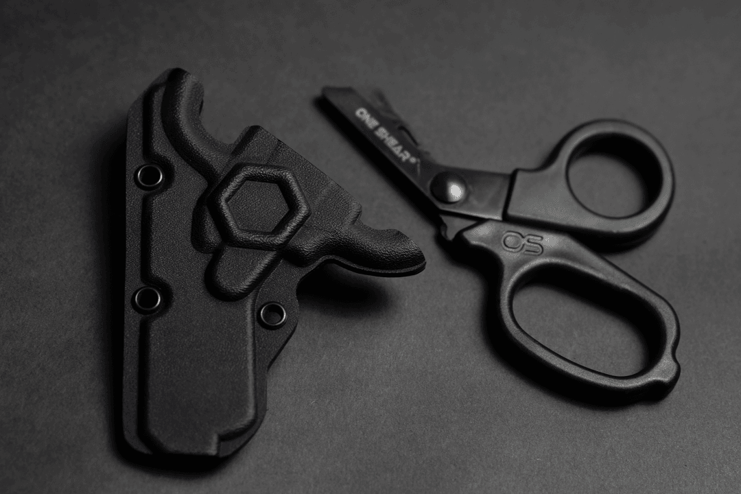 Black MINI Compact EMT and First Responders Rescue Shears Kydex Holder | ONE SHEAR®