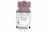 MJM International 118-3TW-DDA-SF-SQ-PAIL Shower chair 18" internal width, open front seat, 3" twin casters, with double drop arms, slide out footrest and 10 qt slide out square commode pail, 300 lbs weight capacity