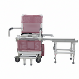 MJM International D118-5-SLIDE-N Deluxe All Purpose Dual Shower Chair/Transfer Bench (Excellent Lateral Transfer), Open Front Soft Seat, Buckle Safety Belt, Double Drop Arms, 5" x 1 1/4" Heavy Duty Casters, 300 lbs Weight Capacity