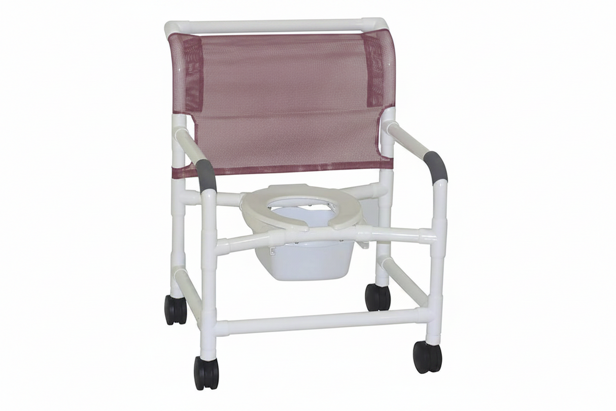 MJM International 126-4-NB Extra-wide Shower Chair 26" Internal Width, Open Front Seat0 Qt. Slide Out Commode Pail, 425 Lbs Weight Capacity
