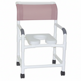 MJM International 122-3TW-SSDE Wide Shower Chair 22" Internal Width, 3" Twin Casters, Deluxe Elongated Open Front Soft Seat, 375 lbs Weight Capacity