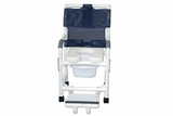 MJM International 118-3TW-DDA-SF-SQ-PAIL Shower chair 18" internal width, open front seat, 3" twin casters, with double drop arms, slide out footrest and 10 qt slide out square commode pail, 300 lbs weight capacity