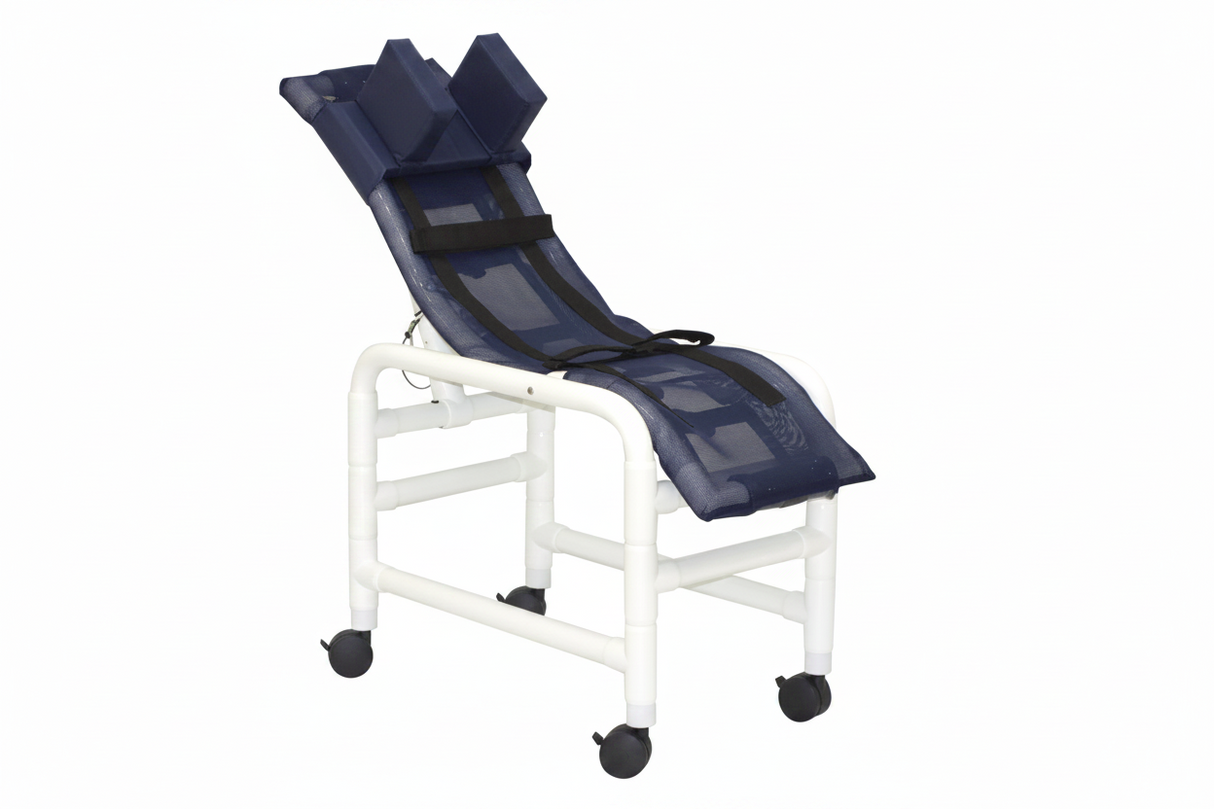 MJM International 191-MC-HB Reclining bath / shower chair (MEDIUM), with base & casters, with head bolster, 130 lbs weight capacity