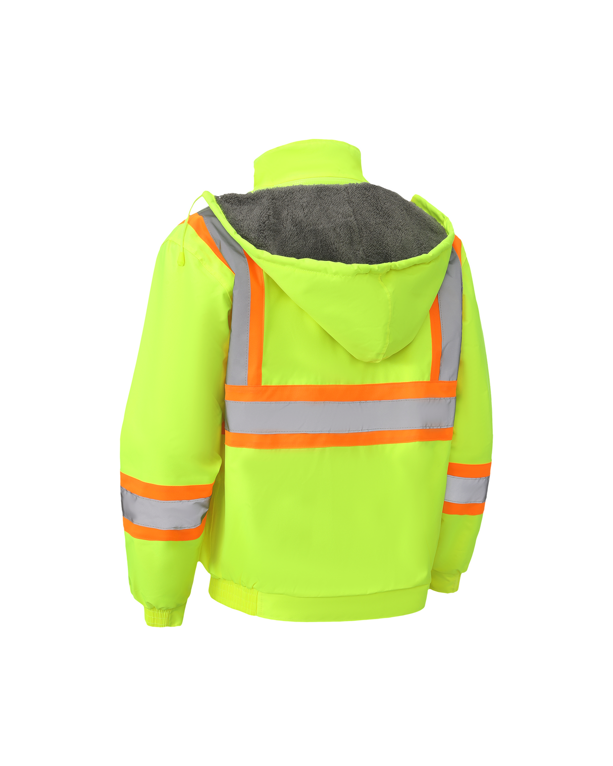 Kiwi High Visibility Hooded & Sherpa Lined ANSI/ISEA 107-2020, Type R, Class 3 Contrast Trimmed Water Resistant Neon Safety Jacket [R71100]