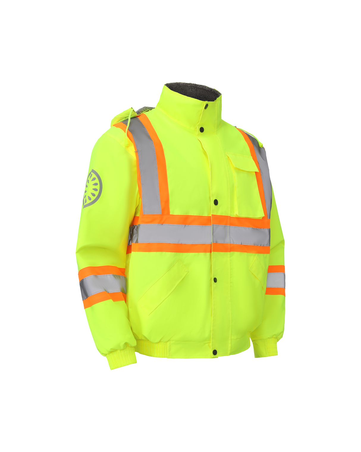 Kiwi High Visibility Hooded & Sherpa Lined ANSI/ISEA 107-2020, Type R, Class 3 Contrast Trimmed Water Resistant Neon Safety Jacket [R71100]