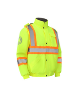 Kiwi High Visibility Hooded & Sherpa Lined ANSI/ISEA 107-2020, Type R, Class 3 Contrast Trimmed Water Resistant Neon Safety Jacket [R71100]