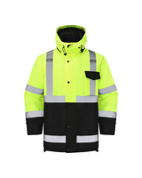 Kiwi High Visibility Hooded & Quilt Lined ANSI/ISEA 107-2020, Type R, Class 3 Two Tone Water Resistant Neon Safety Jacket [R71300]