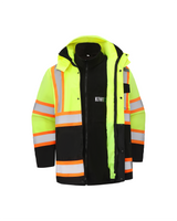 Kiwi High Visibility 3-in-1 Hooded & Fleece Lined ANSI/ISEA 107-2020, Type R, Class 3 Two Tone, Contrast Trimmed Water Resistant Neon Safety Jacket [R71500]