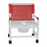 MJM International 126-4-NB-FSSS Extra-wide Shower Chair Fixed Arms PVC Frame Mesh Backrest with Pushbar 26 Inch Seat Width 425 lbs. Weight Capacity