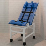 MJM International 191-LC-HB Reclining bath / shower chair (LARGE), with dual base & casters, head bolster, 180 lbs weight capacity
