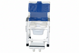 MJM International 118-3TW-DDA-SF-SQ-PAIL Shower chair 18" internal width, open front seat, 3" twin casters, with double drop arms, slide out footrest and 10 qt slide out square commode pail, 300 lbs weight capacity
