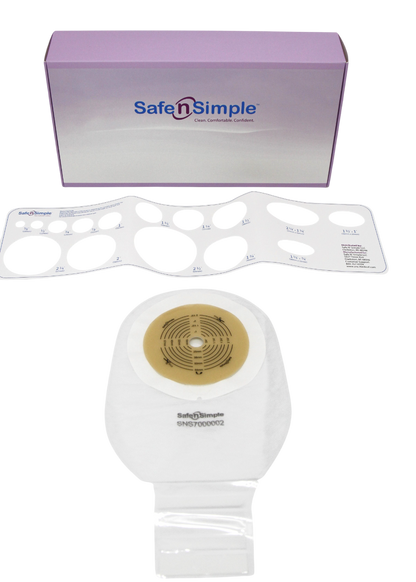 Safe N Simple 12" Drainable One Piece Pouch Standard Wear Cut to Fit Transparent with Tape Collar and velcro closure (80 Count)