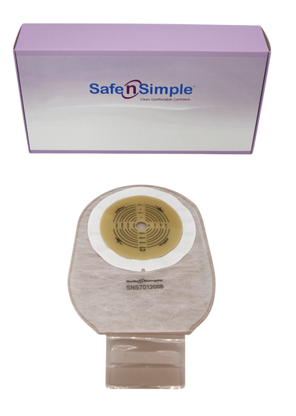 Safe N Simple 12" Drainable One Piece Pouch Extended Wear Cut to Fit Beige with Tape Collar and Velcro Closure (80 Count)