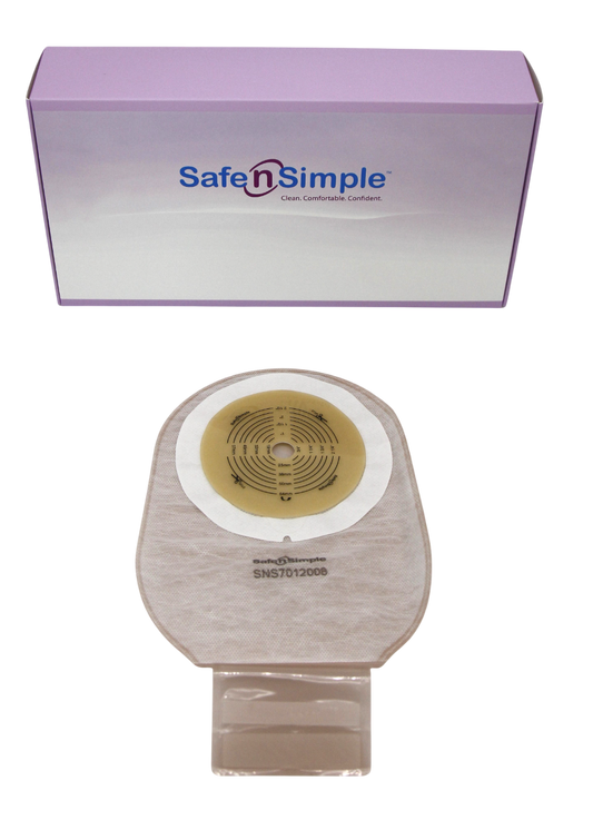 Safe N Simple 12" Drainable One Piece Pouch Extended Wear Cut to Fit Beige with Tape Collar and Velcro Closure (80 Count)