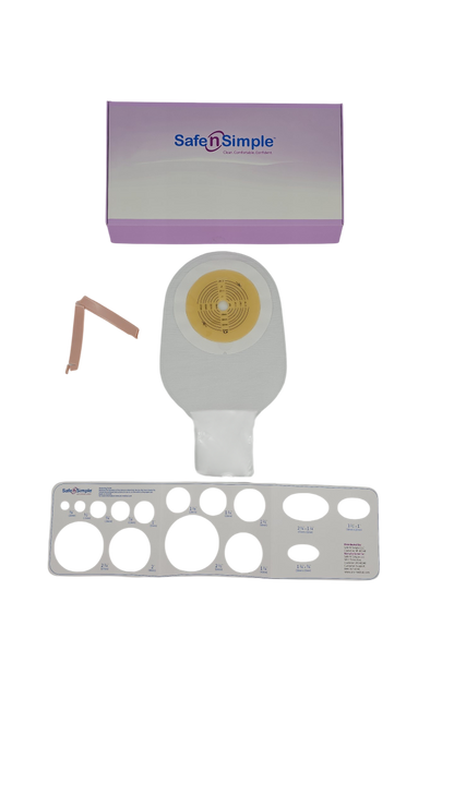 Safe N Simple 12" Drainable One Piece Pouch Standard Wear Cut-to-Fit Transparent With Tape Collar and Standard Curved Tail Closure (80 Count)