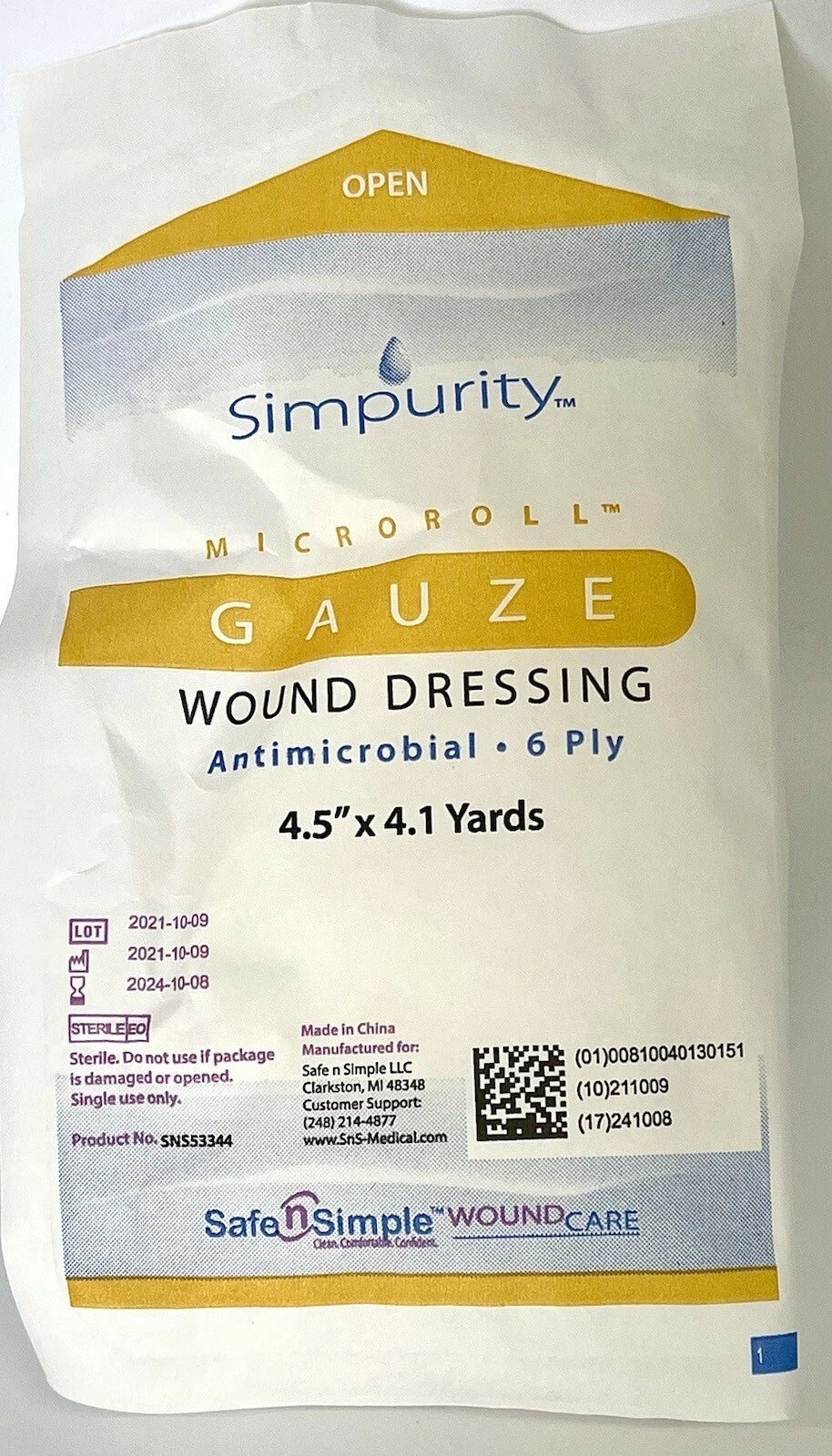Safe N Simple Simpurity Antimicrobial Microroll Gauze Wound Dressing (100 Count)