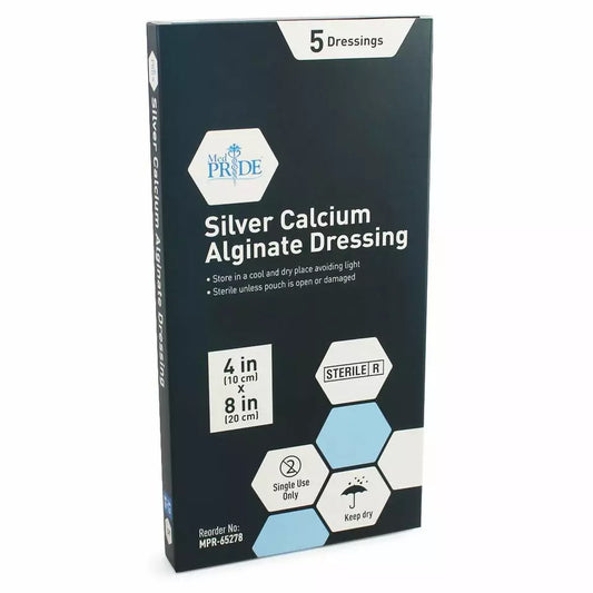 MedPride Silver Calcium Alginate Dressing, 4"x8" - 5/Box, Case of 10 (50 Count)