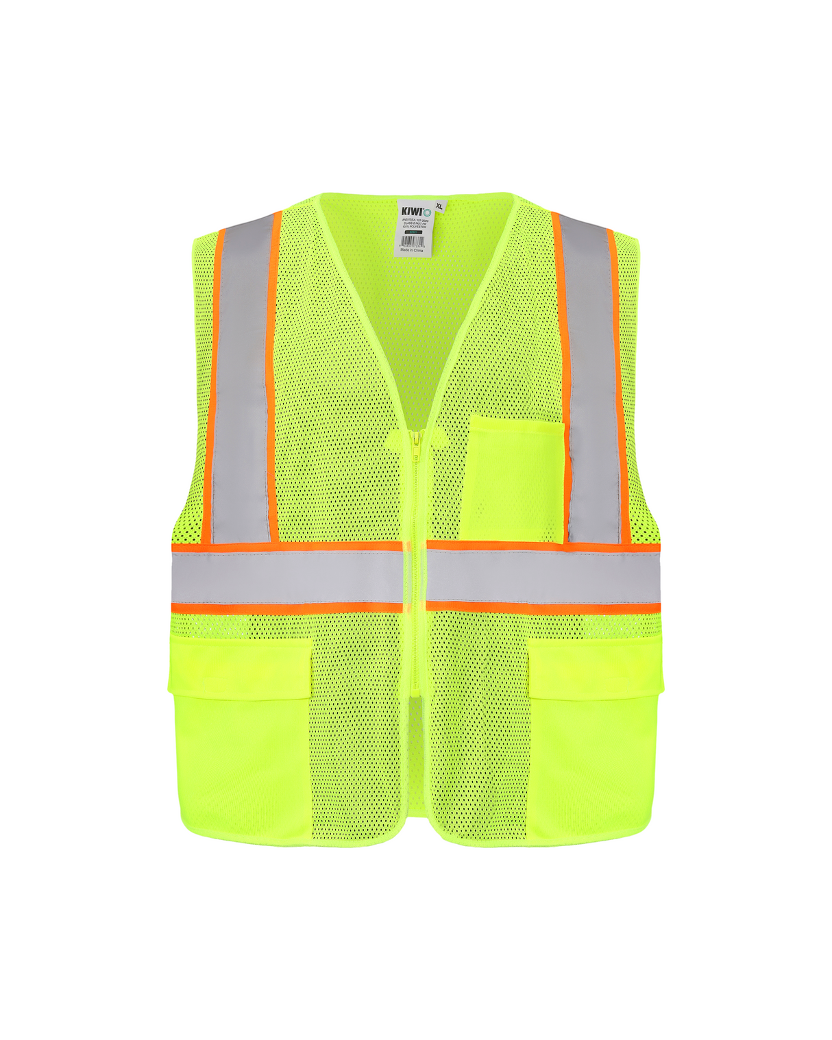 Kiwi High Visibility ANSI/ISEA 107-2020, Type R, Class 2 Contrast Trimmed Neon Safety Vest [R70100]