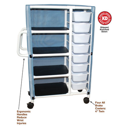 MJM International 370-8 Specialty Cart 5.5" X 12.25" X 16" Bin Size, 21.5" X 47" X 65" White 20" X 25"