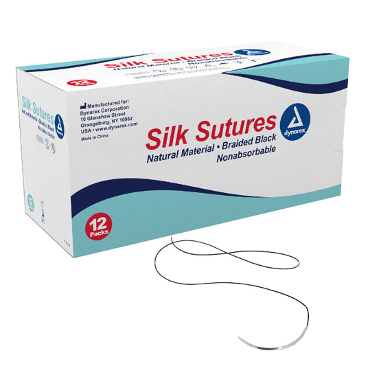 Dynarex Braided Black Silk Sutures - Non Absorbable (12 Count)